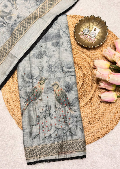 Mehraab Grey Printed Unstitched Suit Set