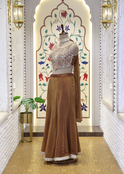 Gehna Crop Top with Palazzo Pants & Choker Dupatta Set