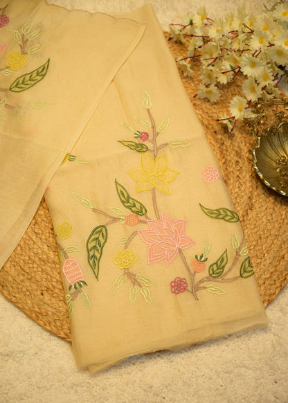 Seeya Cream Appliqué Unstitched Suit Set