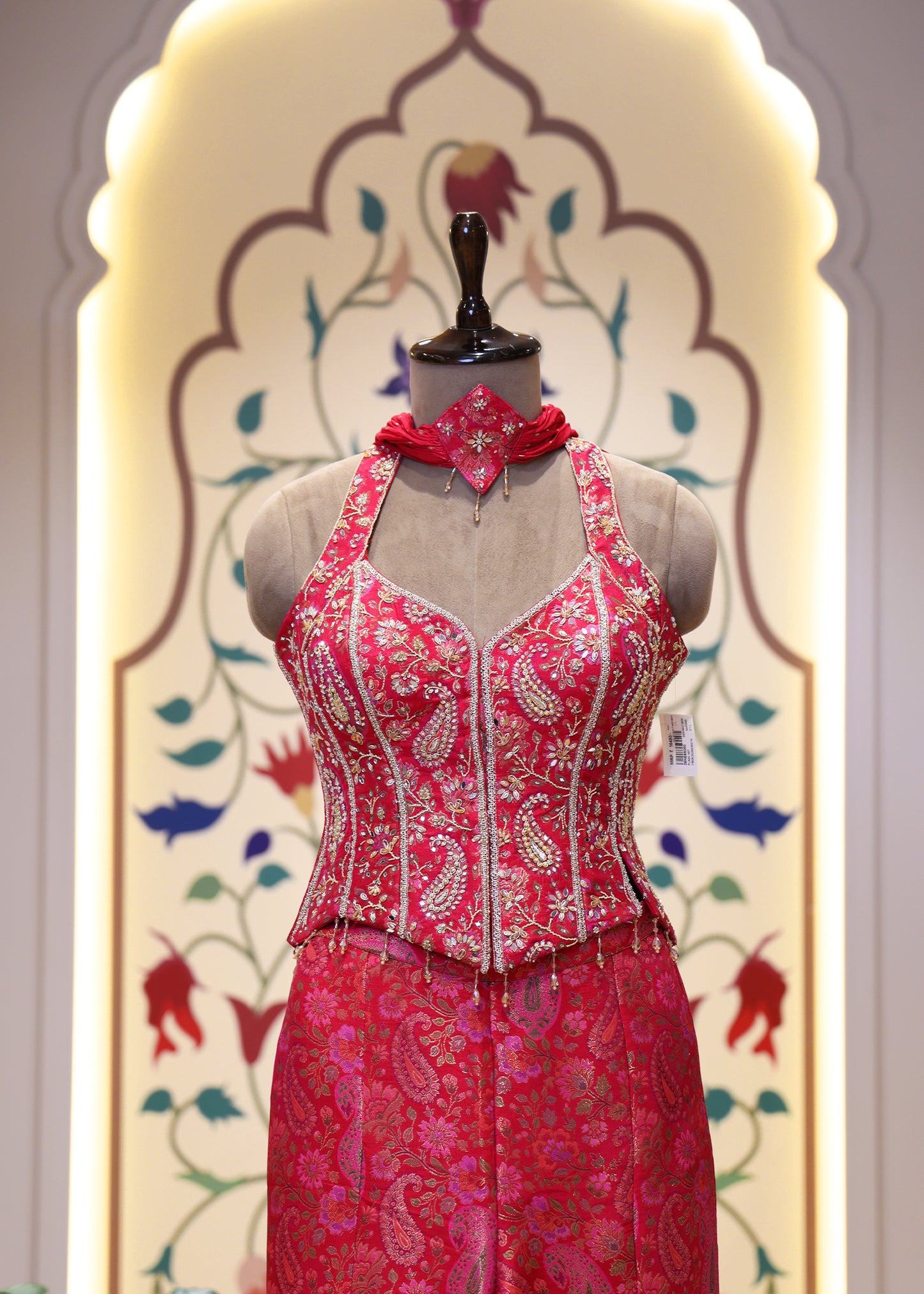 Saiyaara Pink Banarasi Sharara Corset Top Set