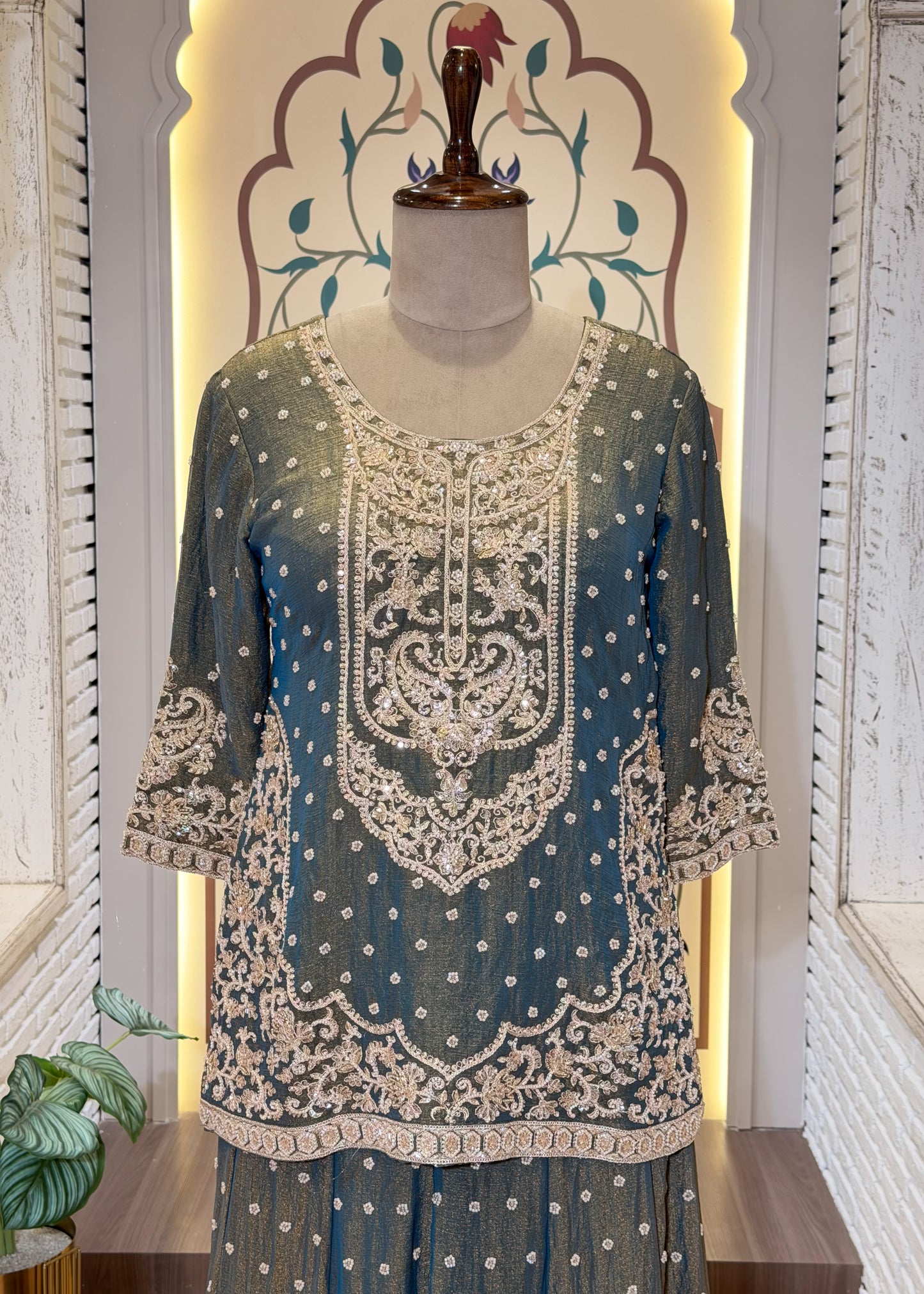 Mehendi Green Party Wear Sharara Suit Set
