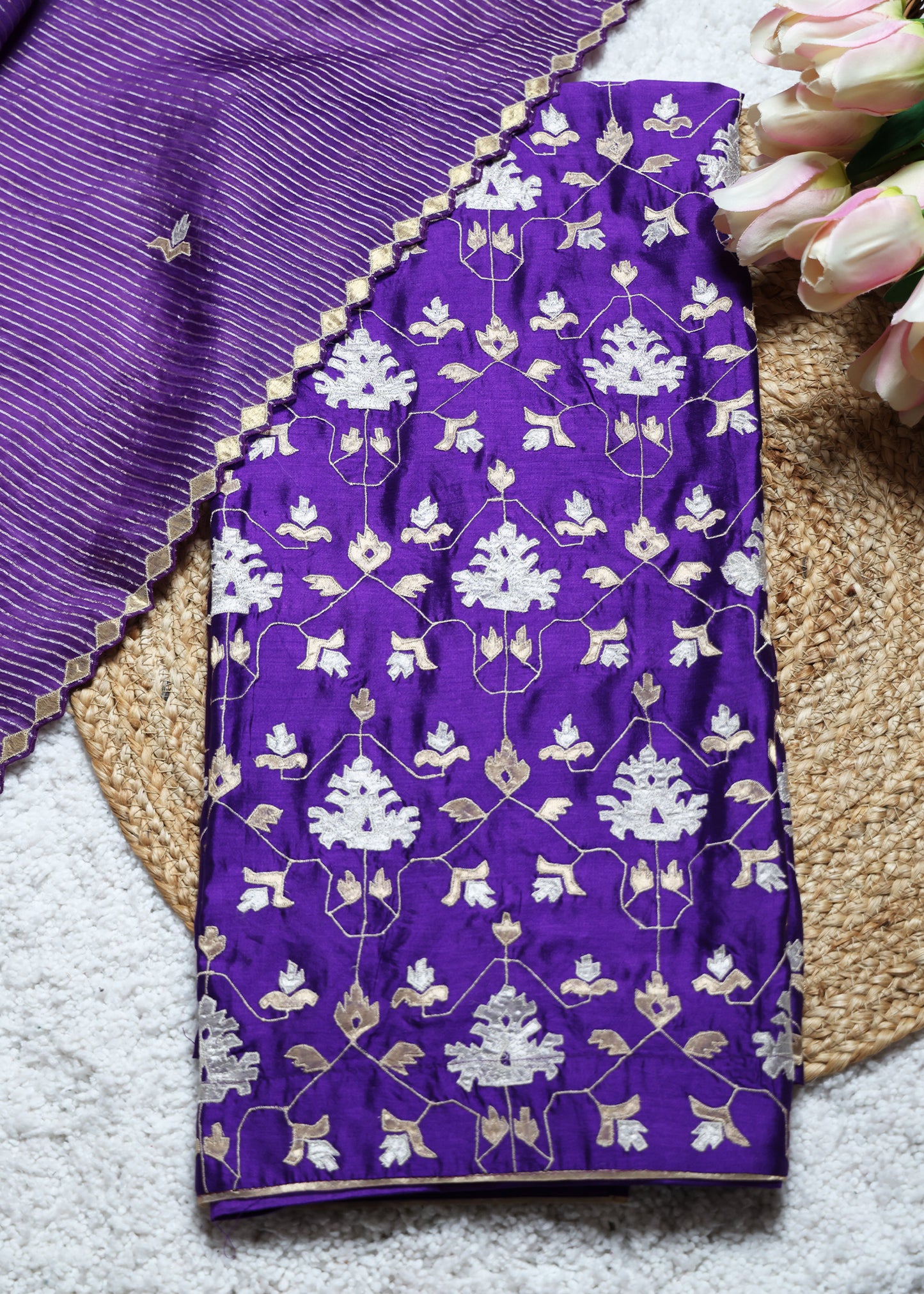Pakhi Purple Applique Work Unstitched Suit Set