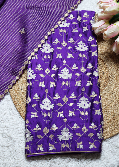 Pakhi Purple Applique Work Unstitched Suit Set