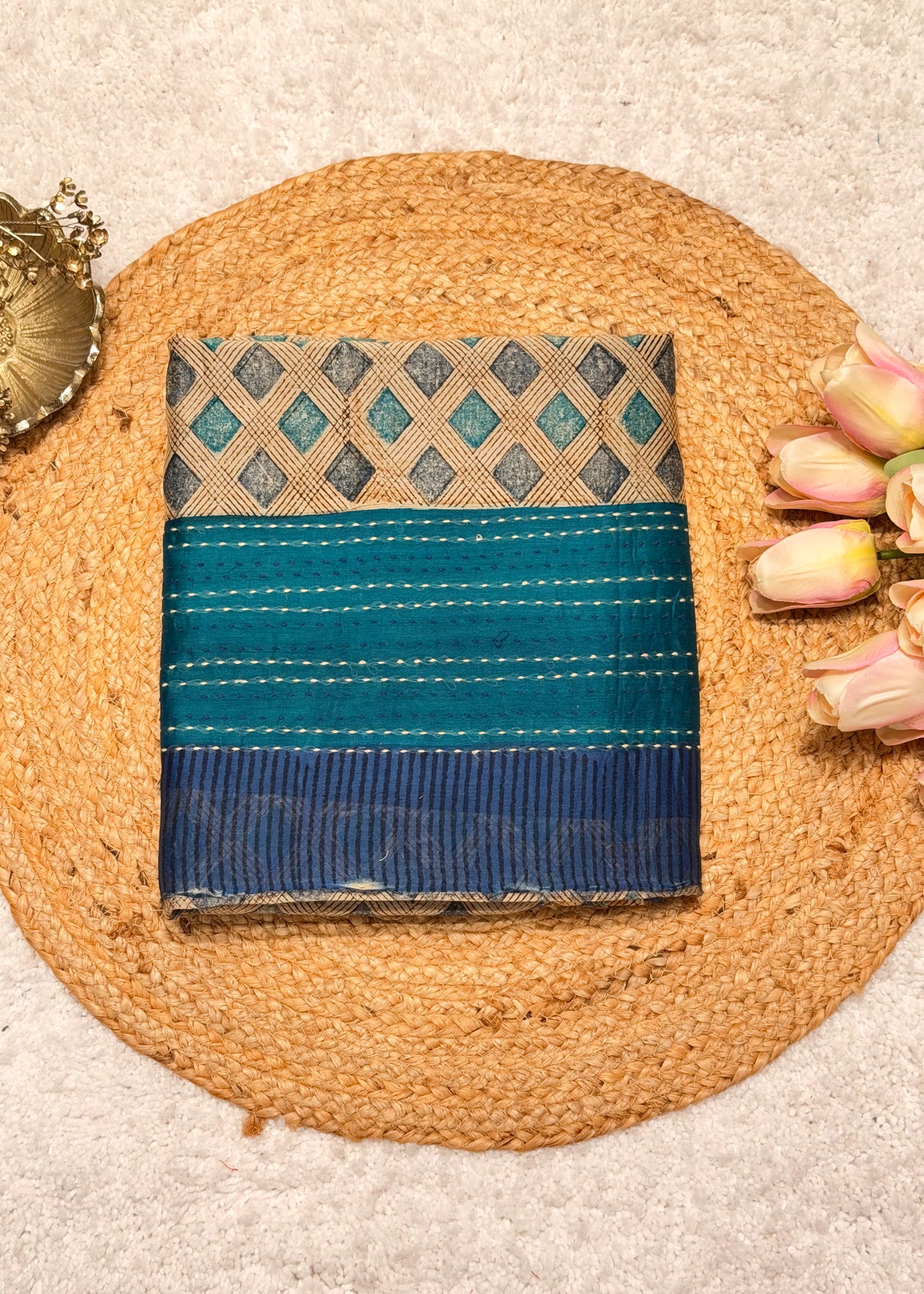 Barfi Blue Geometric Printed Unstitched Suit Set