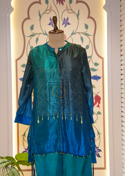 Blue Shaded Printed Silk Co-ord Set
