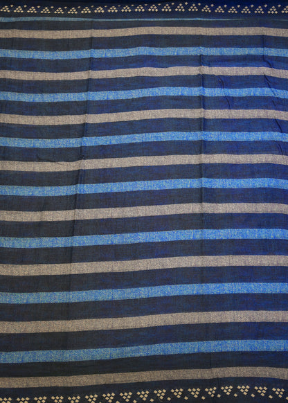Aditee Navy Blue Cotton Saree with Unstitched Blouse