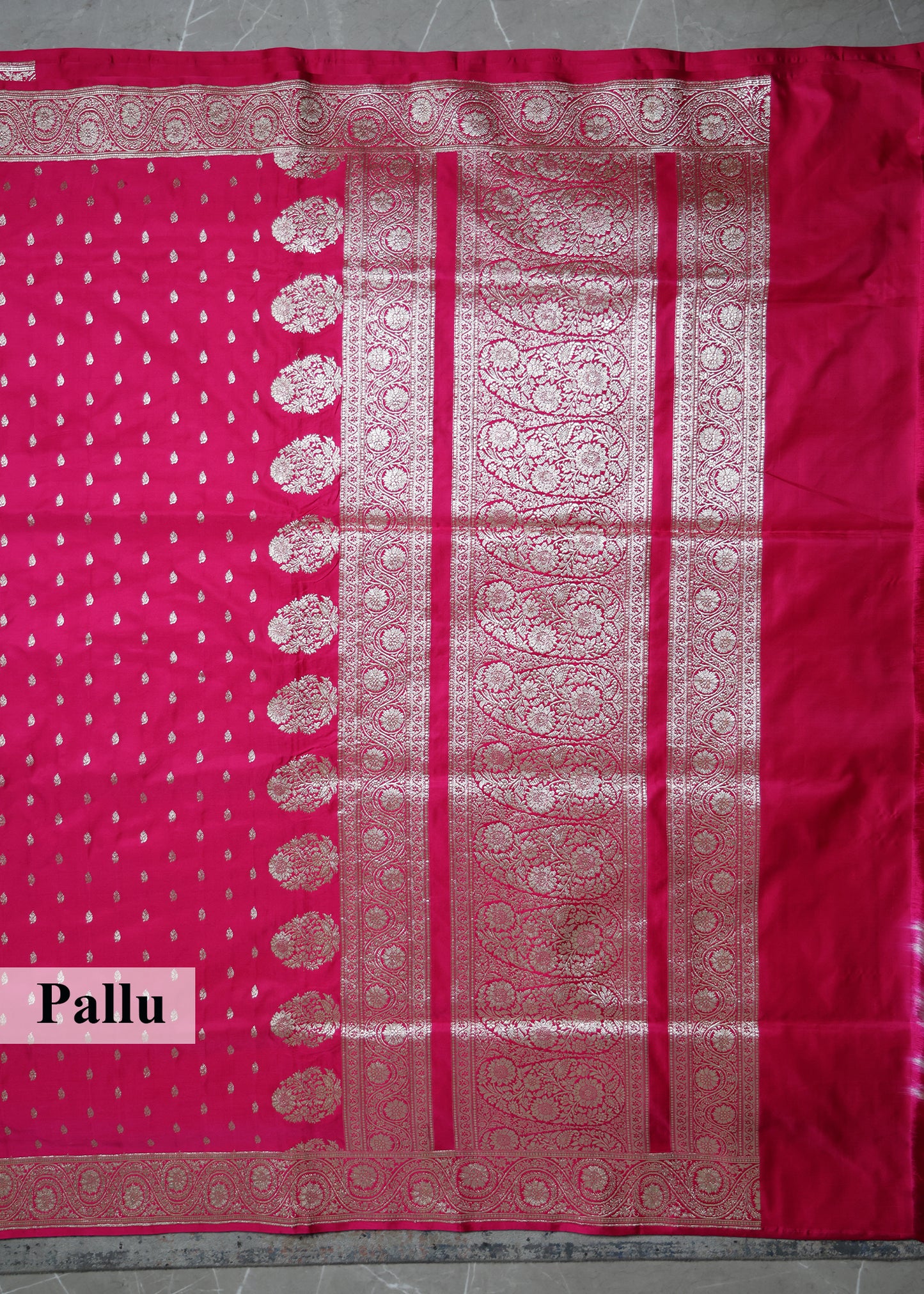 Pink Booti and Zari Border Banarasi Saree with Unstitched Blouse