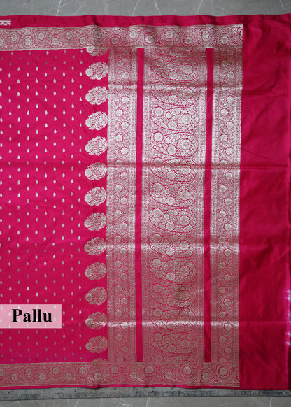 Pink Booti and Zari Border Banarasi Saree with Unstitched Blouse