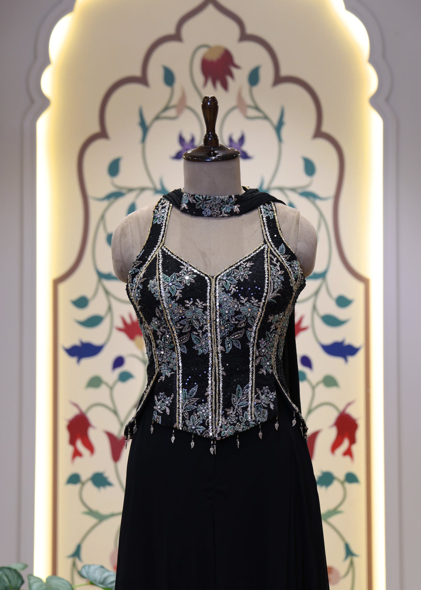 Vaani Black Sharara Corset Top Set