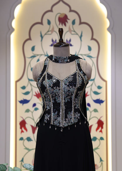 Vaani Black Sharara Corset Top Set