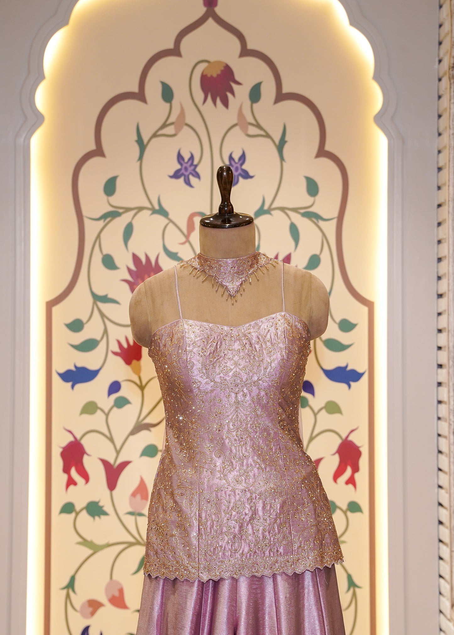 Lavender Dori Embroidered Short Shirt and Plazo Set with Choker Dupatta