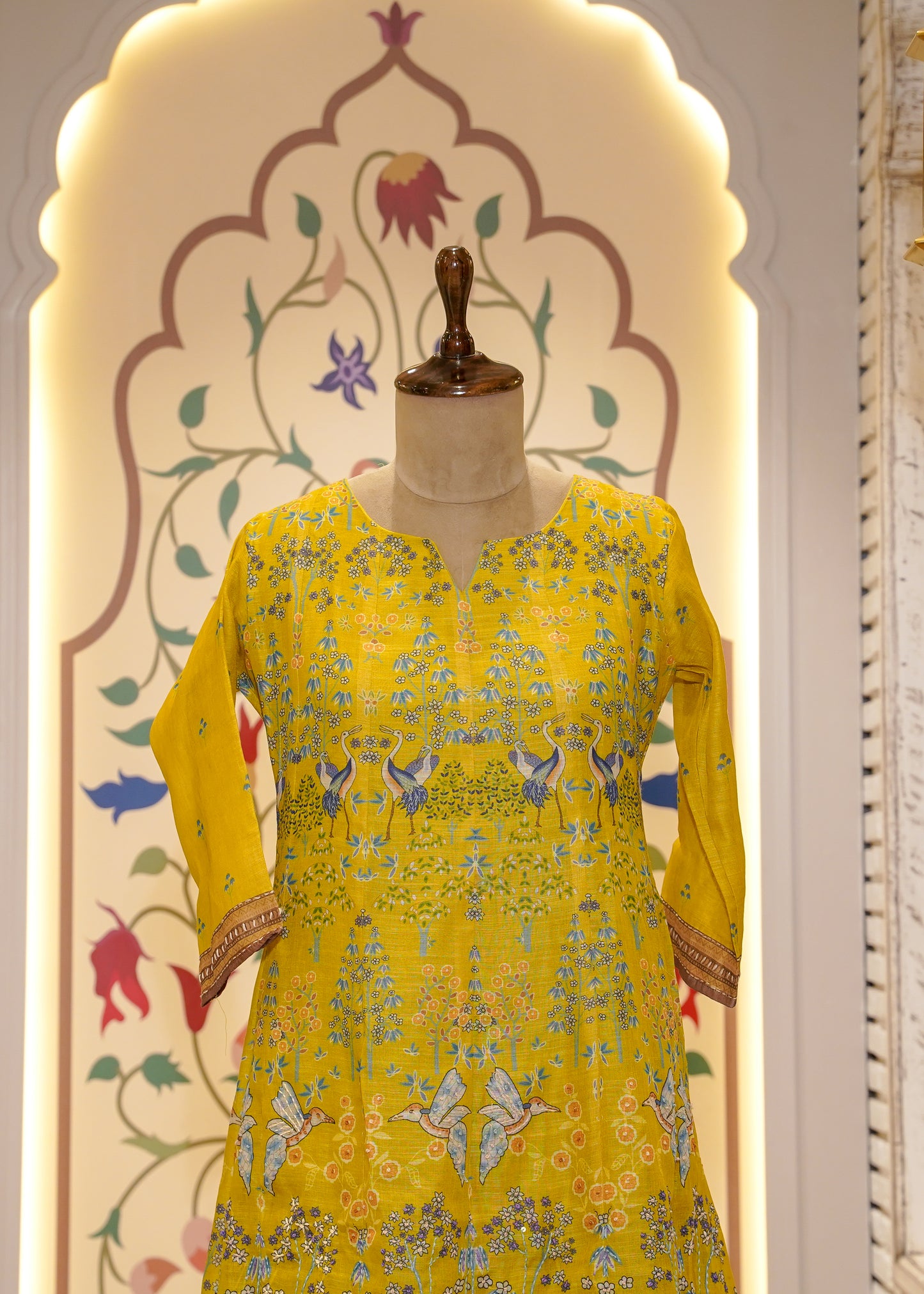 Neon Green Printed Anarkali 3 pc Kurti Set