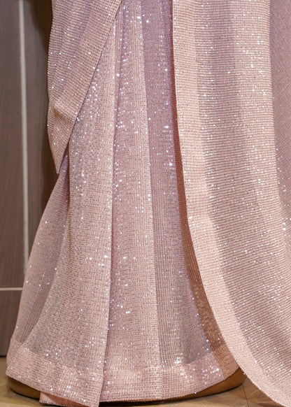 Pink Sequence Saree with Stitched Blouse