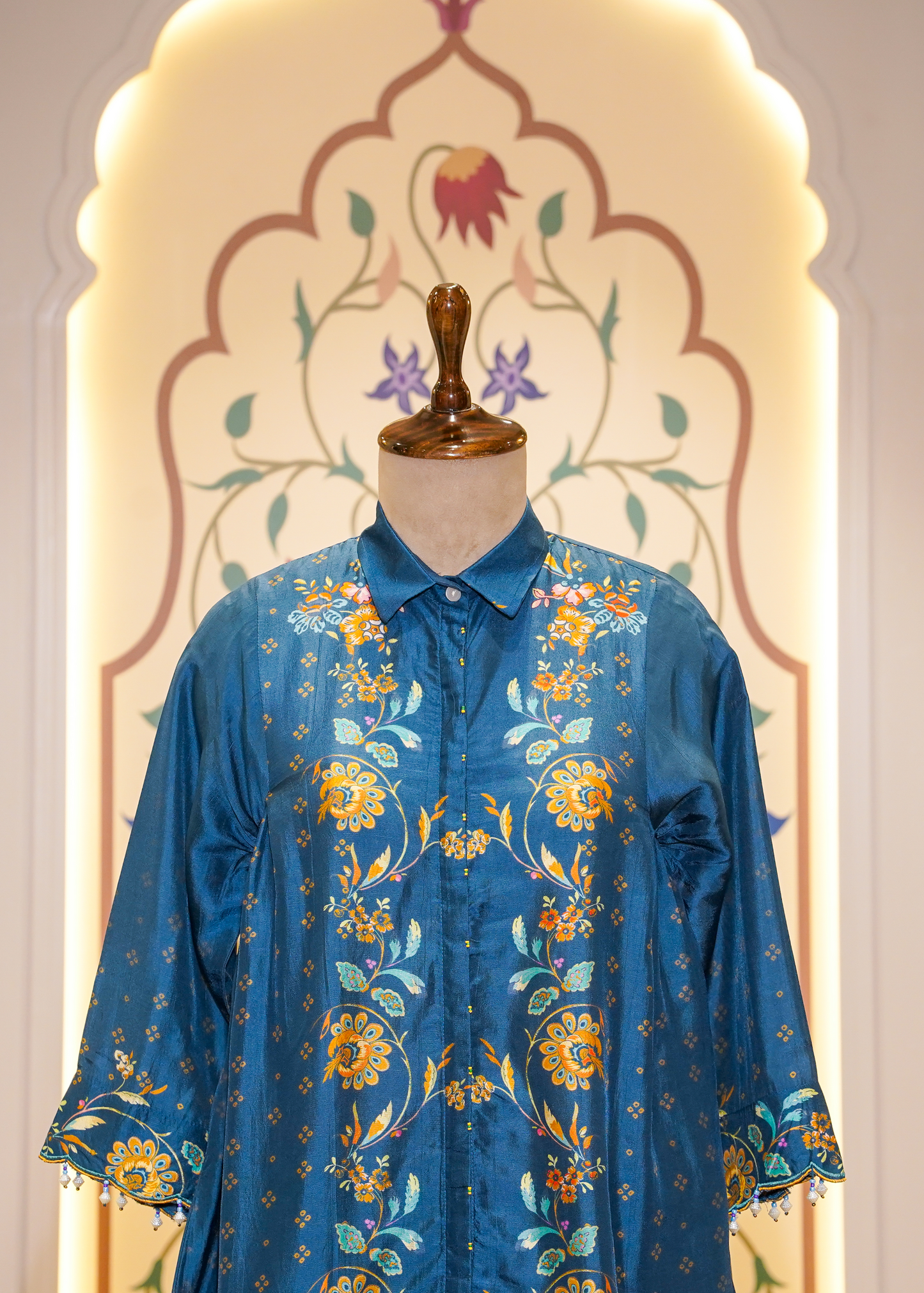 Blue Hand Embellished Printed Silk Co-ord Set