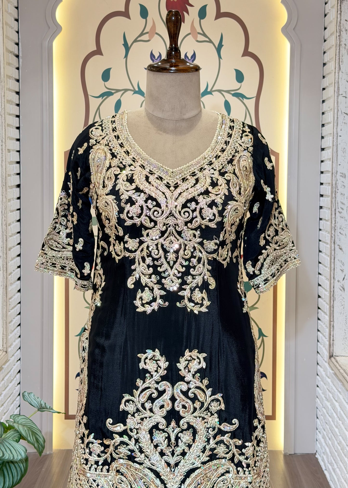Black Party Wear Sharara Suit Set