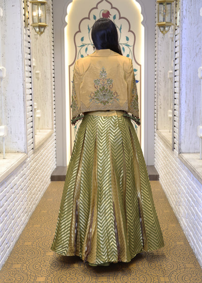 Alina Green Short Jacket Style Lehenga