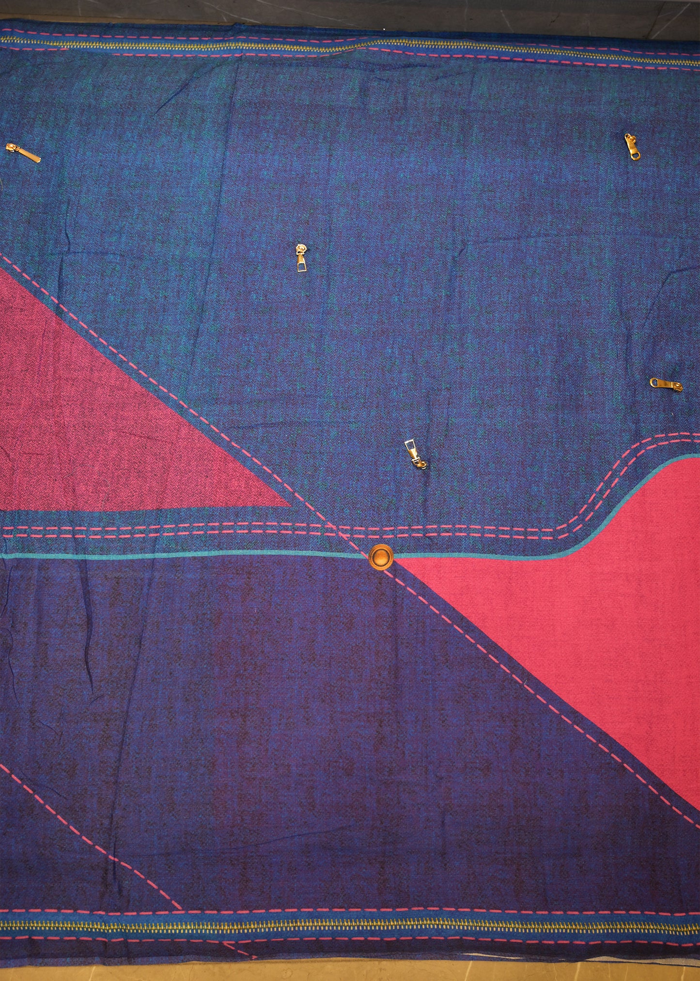 Yami Navy Blue Cotton Saree with Unstitched Blouse