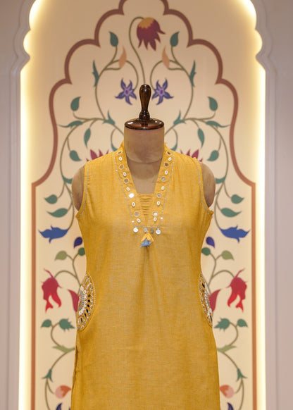 Mustard Yellow Cotton Cut Sleeves Co-ord Set