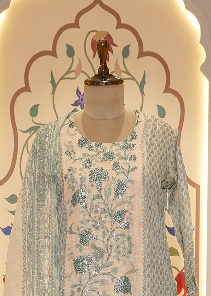 Sea Green Printed 3 pc Kurti Set