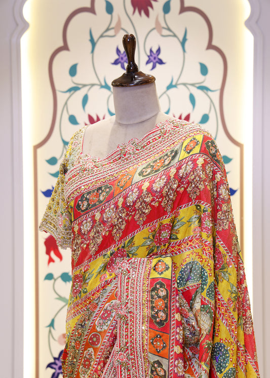 Tanvi Mustard Saree with Stitched Blouse
