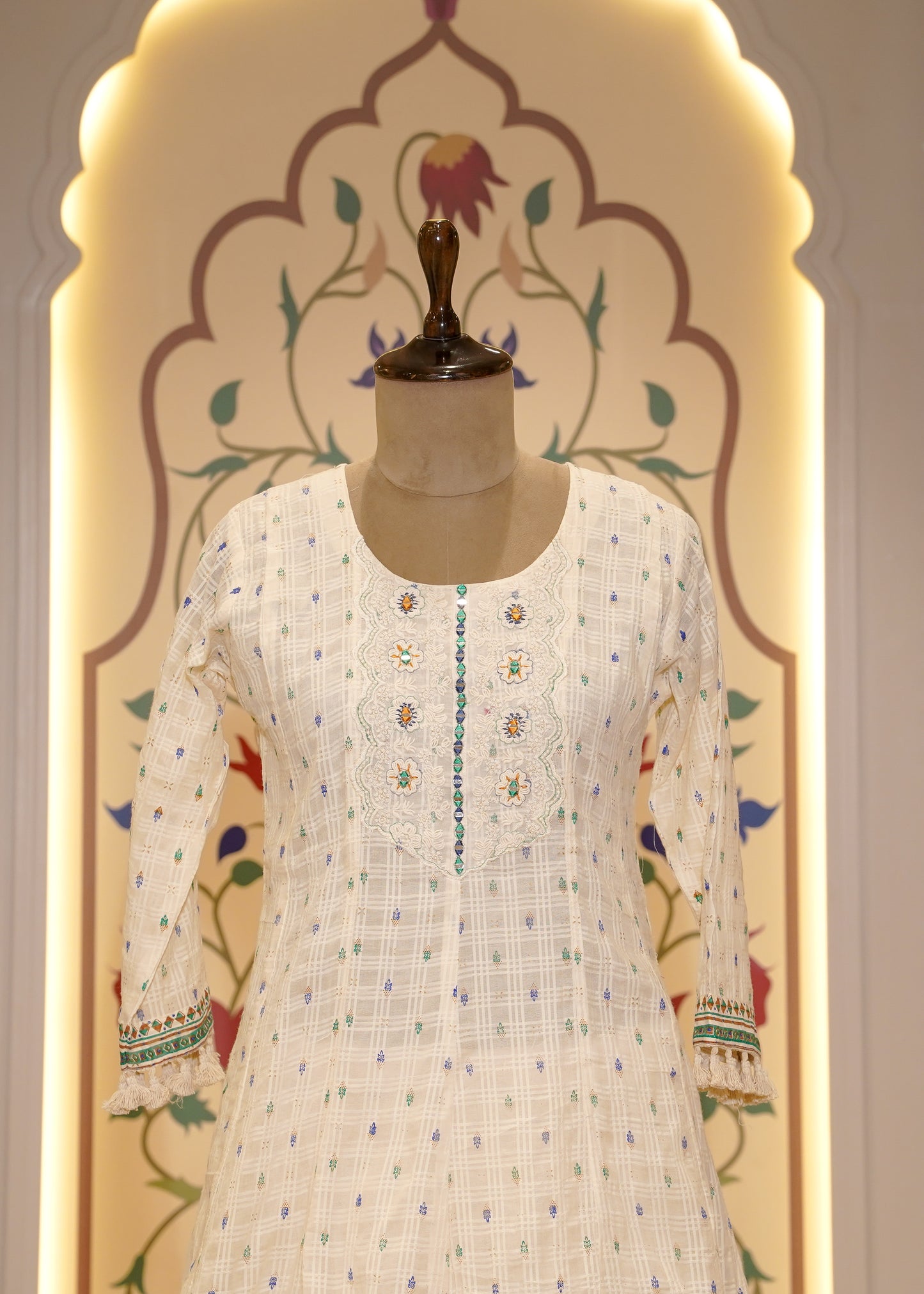 Ivory Thread Embroidered Short Shirt & Sharara 3 pc Kurti Set