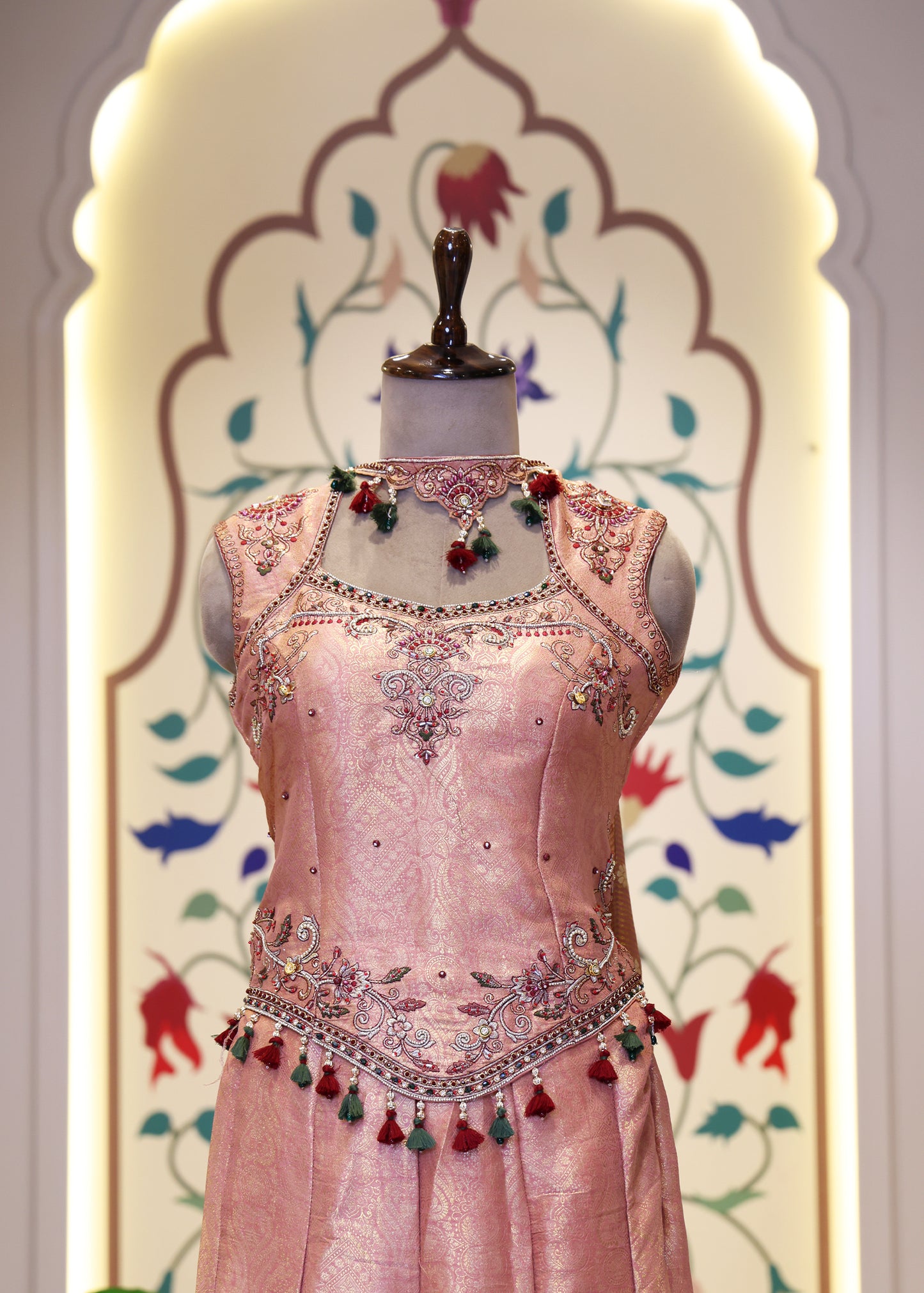 Mihika Peach Banarasi Sharara Set with Dupatta