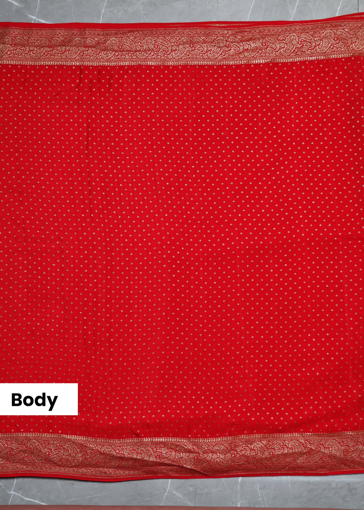 Tarini Red Banarasi Pure Crepe Saree with Unstitched Blouse