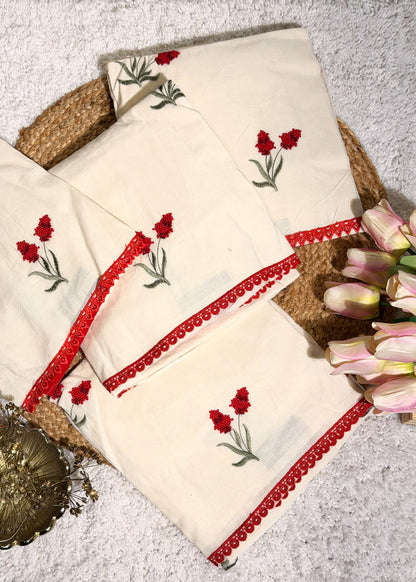 Ivory Mul Cotton Thread Embroidered Unstitched Suit Set