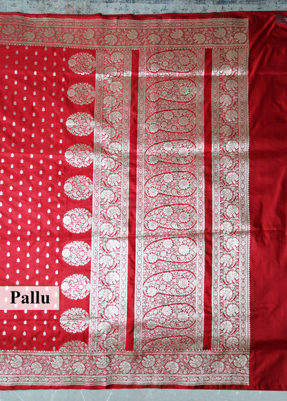 Mehroon Booti & Zari Border Banarasi Saree with Unstitched Blouse
