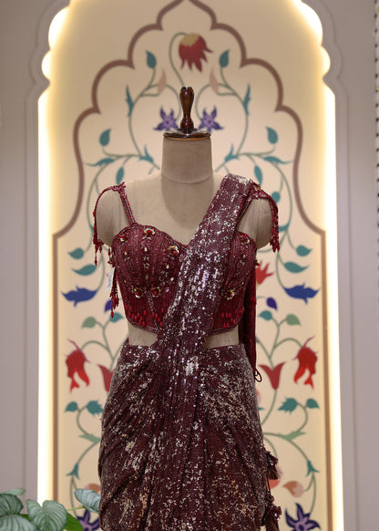 Innayat Maroon Pre Draped Saree