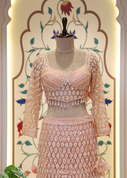 Doll Peach Fishcut Lehenga with Beads