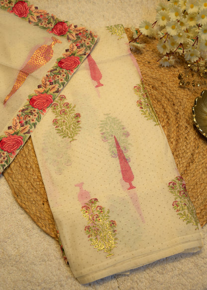 Sunahri Satin Stitch Embroidered Unstitched Suit Set