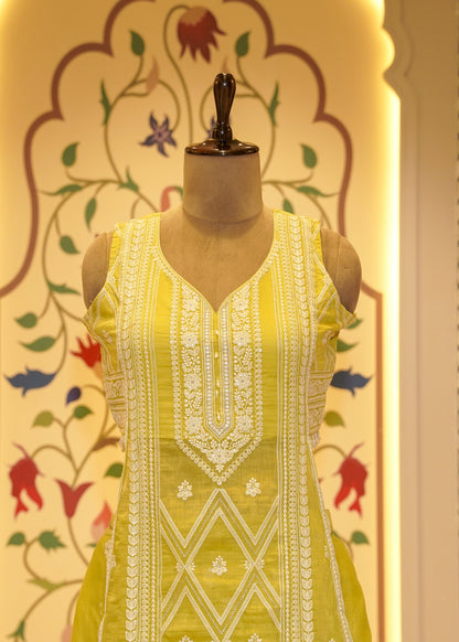Nyra Mustard Slit Palazzo Pants Stitched Suit Set
