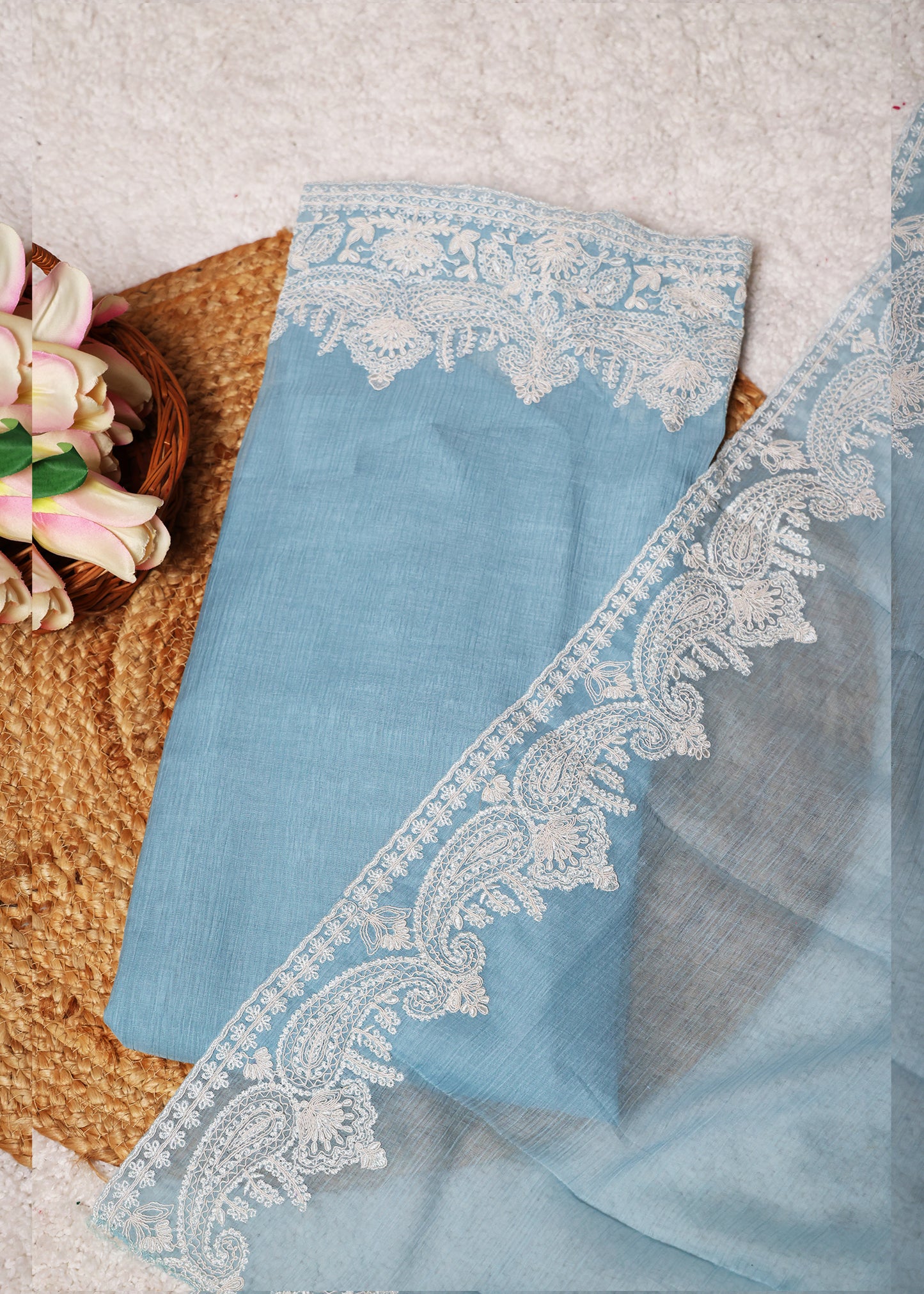 Pranika Blue & White Unstitched Suit Set