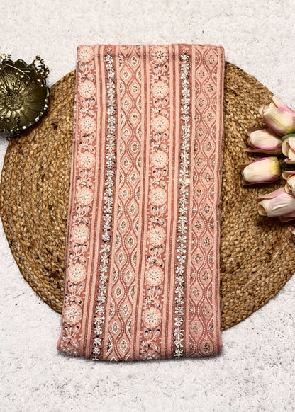 Heer Peach Chikankari with Moti Embroidered Suit Set