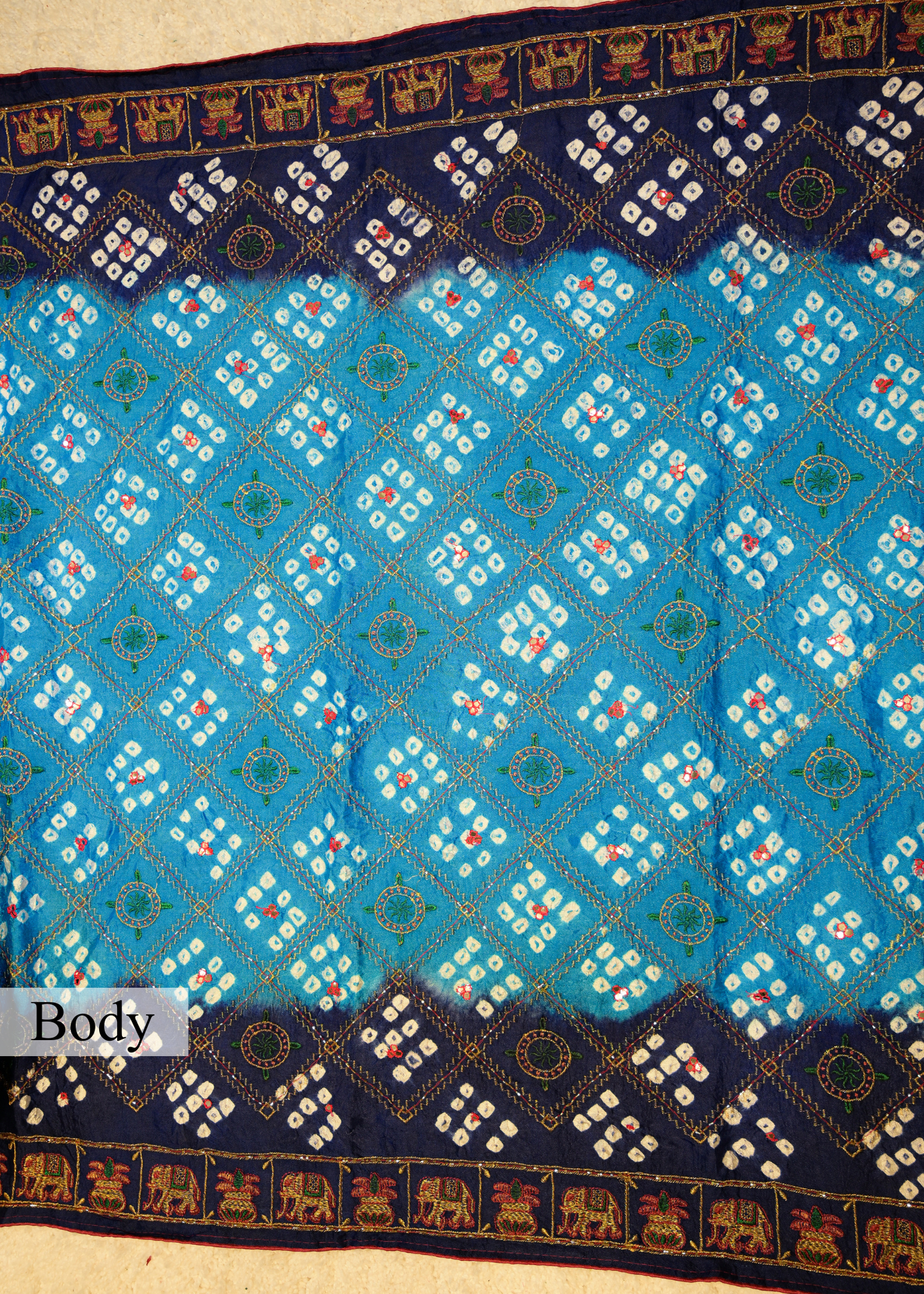 Blue & Purple Bhandhani Gajji Contrasting Saree with Unstitched Blouse