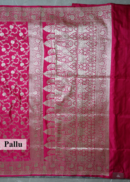 Pure Banarasi Pink Saree with Unstitched Blouse