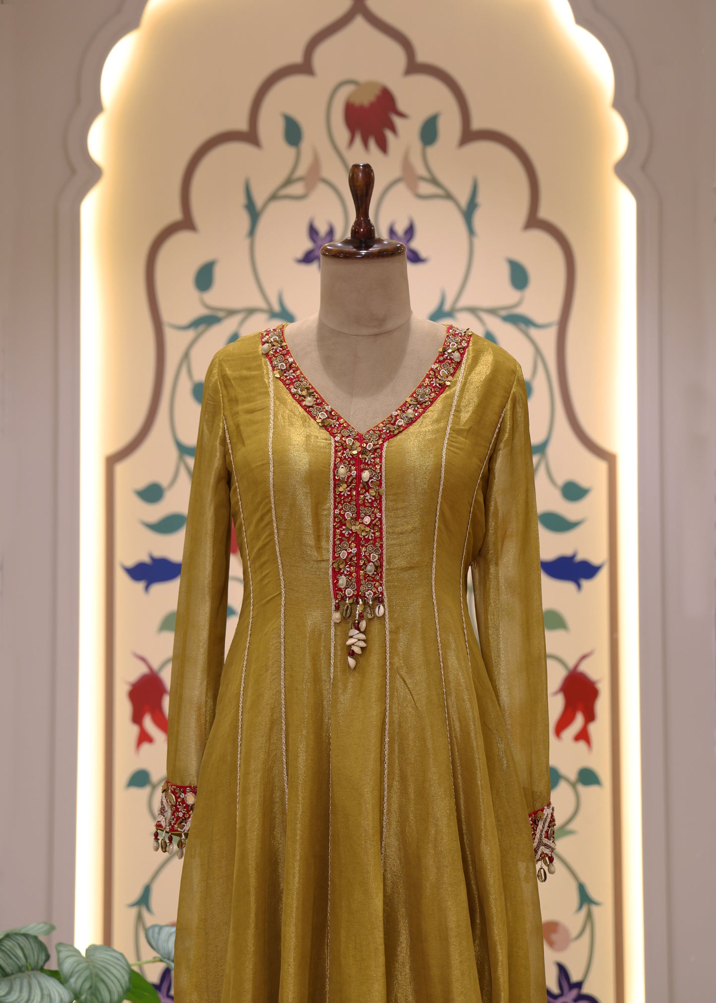 Green & Red Anarkali Suit Set with Dupatta