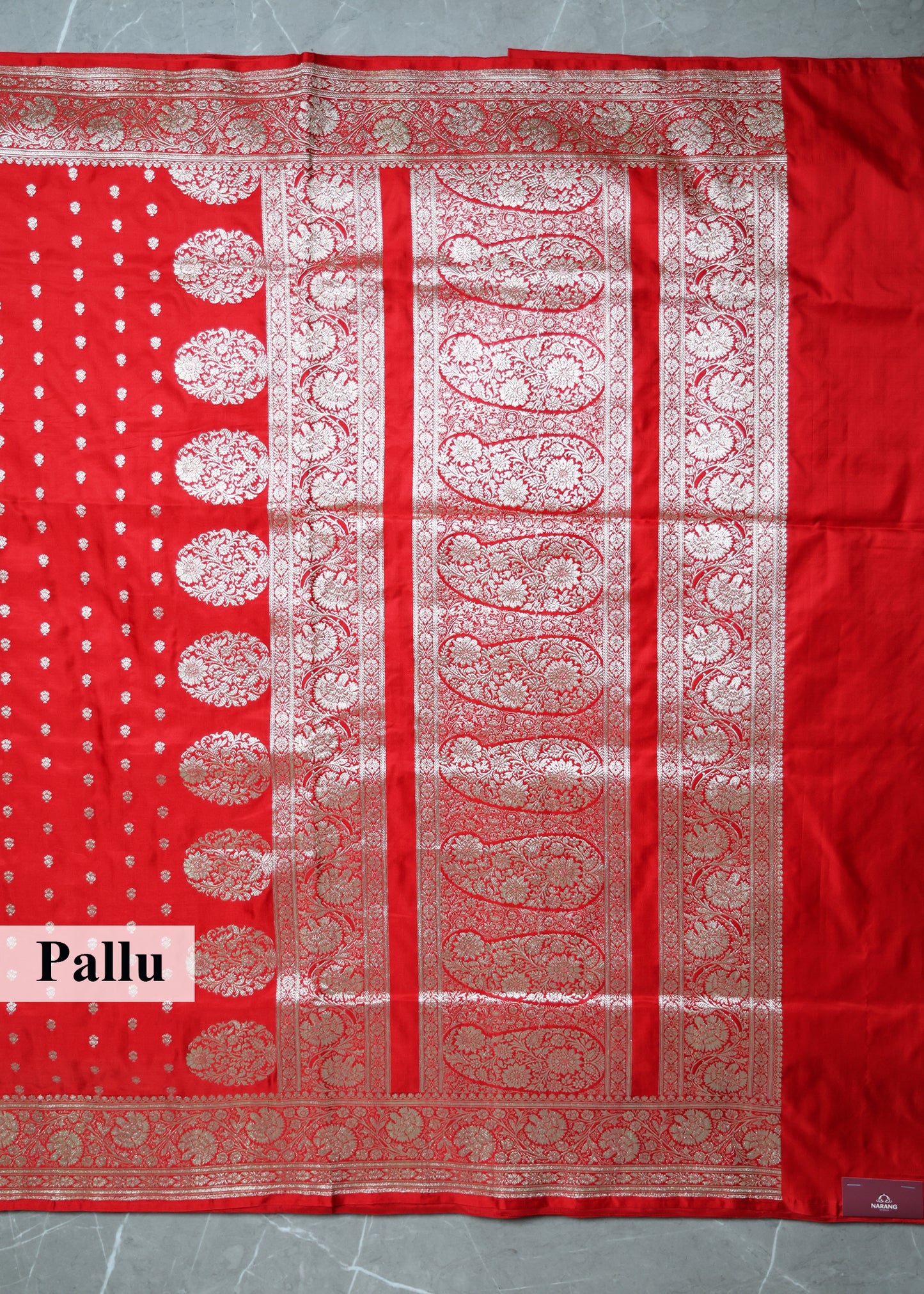 Red Booti & Zari Border Banarasi Saree with Unstitched Blouse