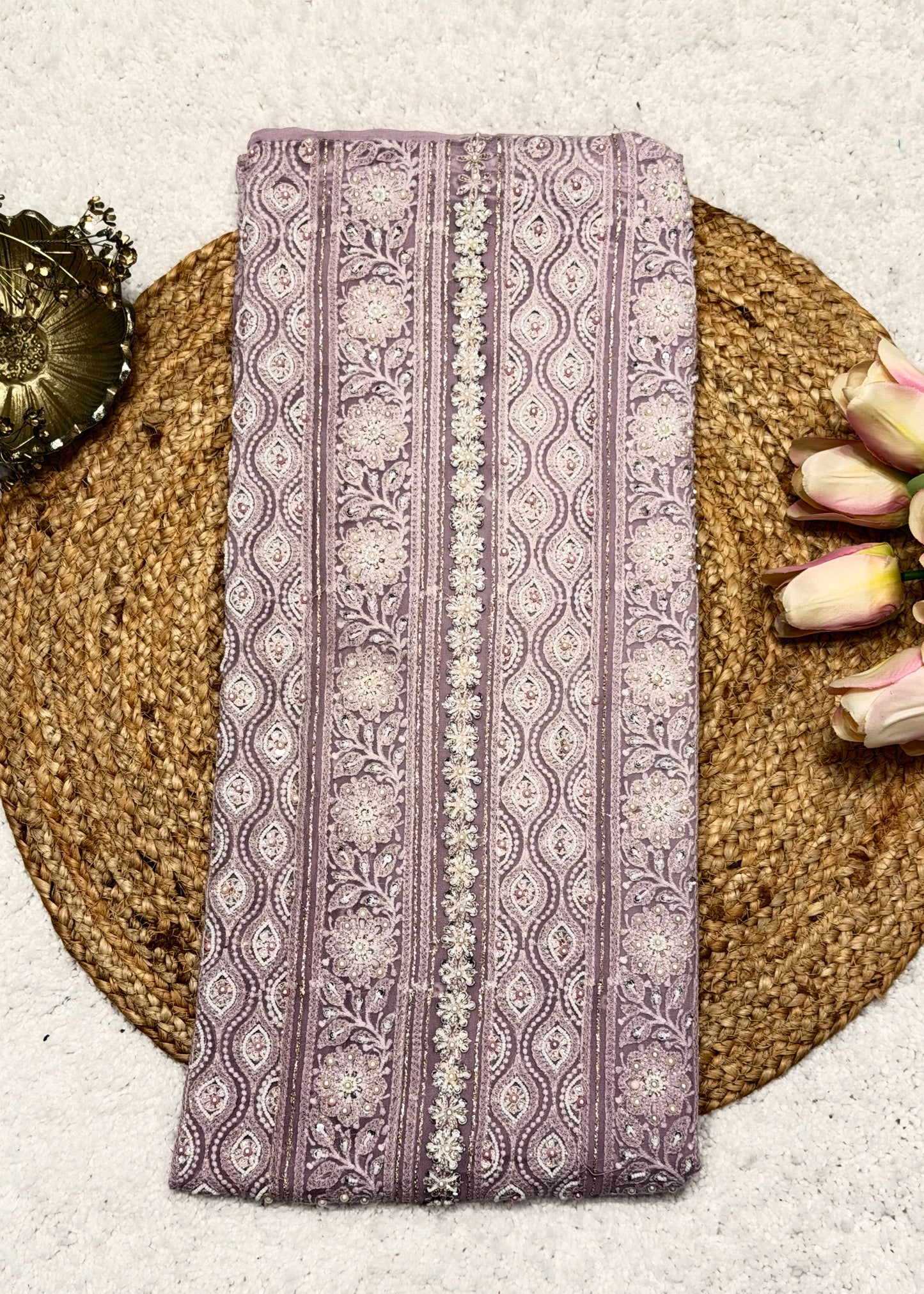 Heer Mauve Chikankari with Moti Embroidered Suit Set