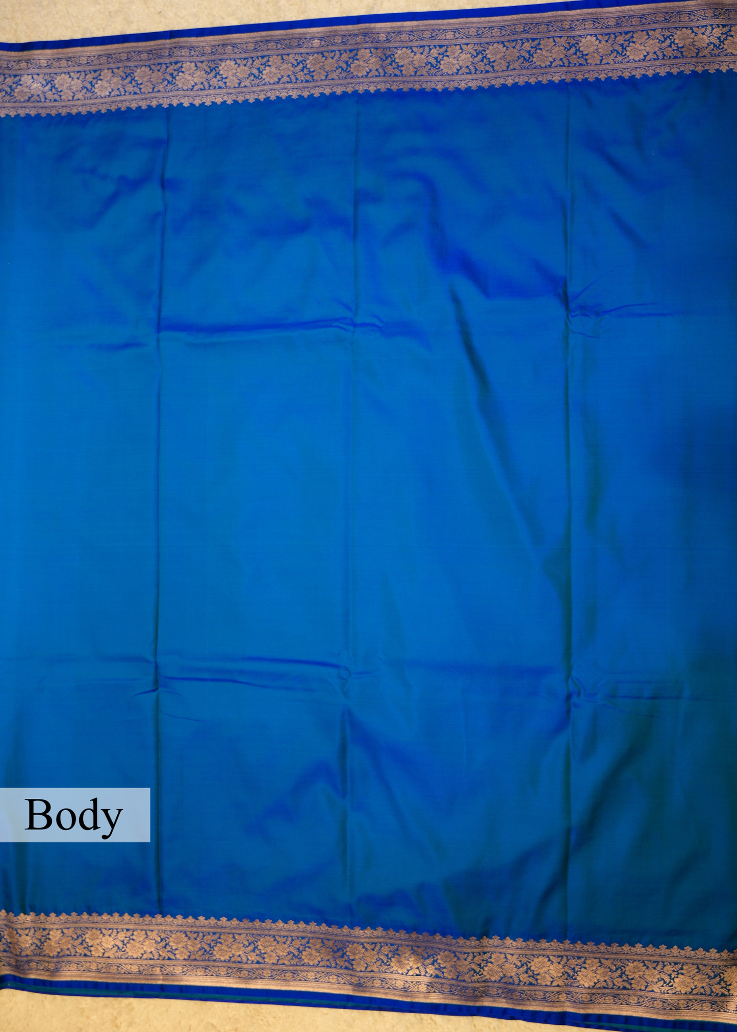 Peacock Blue Banarasi Kattan Silk Zari Border with Unstitched Blouse