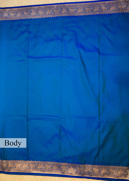 Peacock Blue Banarasi Kattan Silk Zari Border with Unstitched Blouse