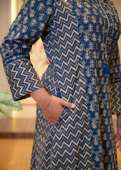 Nilakshi Blue Dabu Cotton Stitched Suit Set