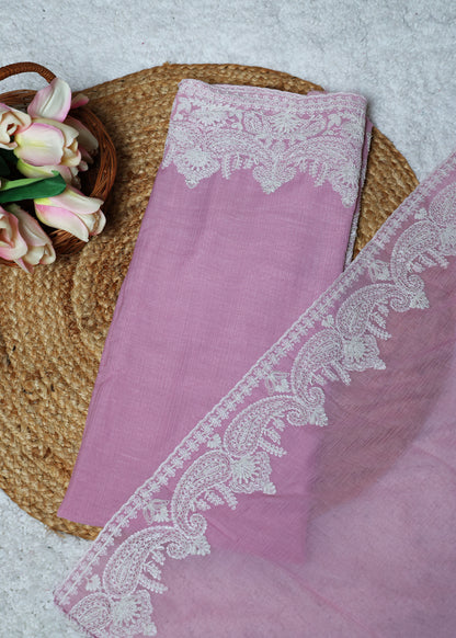 Pranika Pink & White Unstitched Suit Set