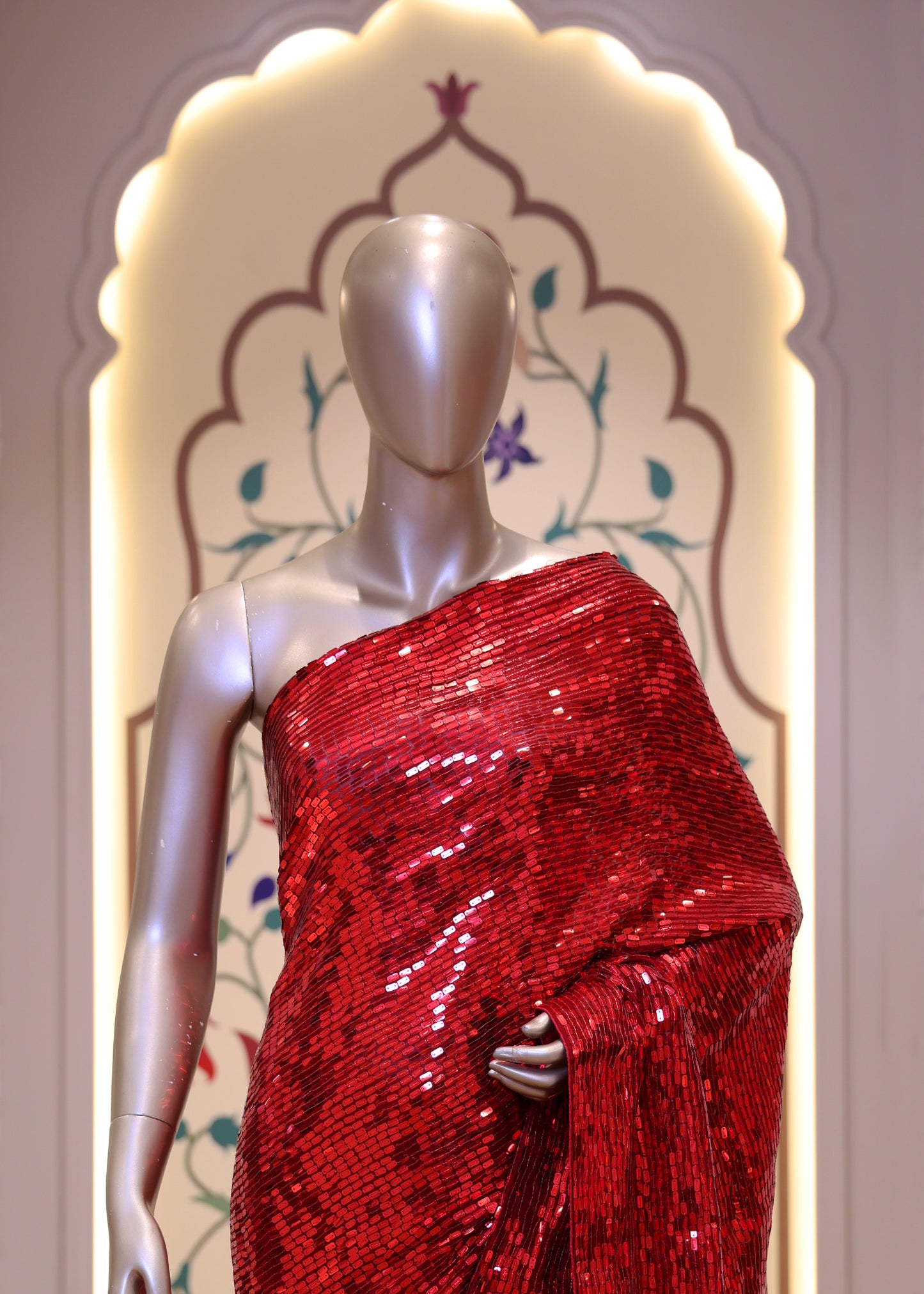 Karina Solid Red Heavy Sequin Saree