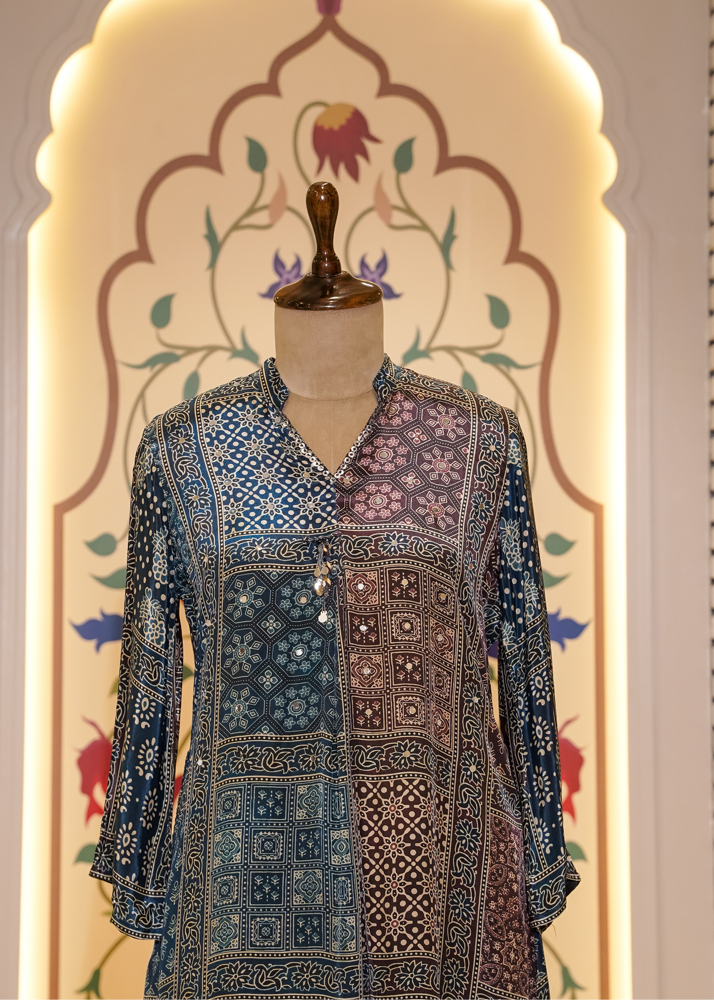 Blue Ajrak Printed Muslin Co-ord Set