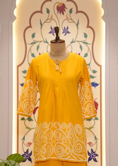Yellow Cotton Printed Co-ord Set