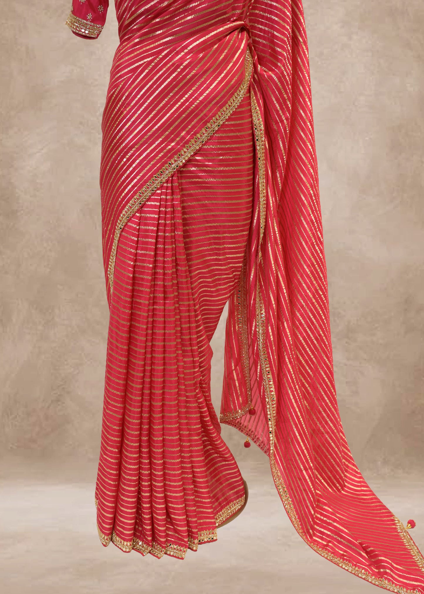 Rani Striped Zari Organza Sarees with Stitched Blouse