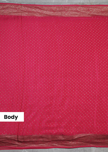 Tarini Pink Banarasi Pure Crepe Saree with Unstitched Blouse