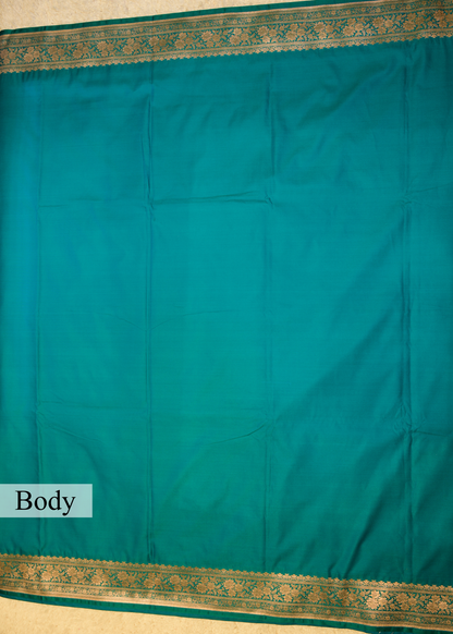 Sea Blue Banarasi Kattan Silk Zari Border with Unstitched Blouse